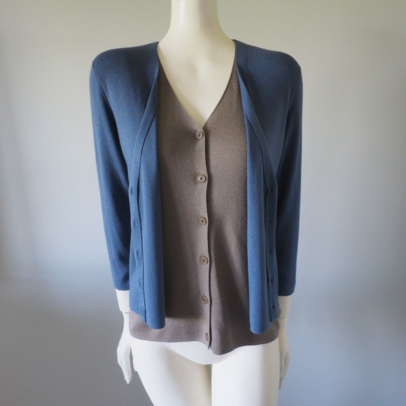 Akris Punto Silk Cashmere Double Layered Cardigan Color Block Blue-Brown - Picture 10 of 12